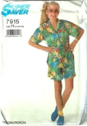 Simplicity Sewing Pattern 7915 Camp Shirt Shorts Girls Size 7-10
