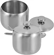 SOLUSTRE Set of 2 Round Salt Sugar Jars Kitchen Condiment Organizer Stainless Steel Spice Containers Seasoning Box Spoon for Counter or Table