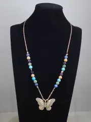 Brighton Silver SOLSTICE HUES Butterfly Semi Prrecious Beaded Necklace JM5943