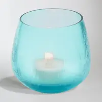 在飛比找momo購物網優惠-【PHILIPPI】絲紋玻璃燭台 水藍(蠟燭臺 燭座)