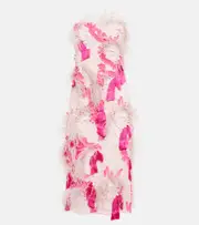 [Xu Zhi] Xu Zhi Feather-trimmed embroidered midi dress AU 12 pink