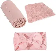 Totority 1 Set Photography Kit Blanket Photography Prop Swaddle Headbands Photoshoot Backdrop Pearl Headband Nursery Decor Newborn Swaddles Polyester Pink