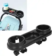 Stroller Snack Tray with Cup Holder Universal Stroller Food Tray Removable,Non-Slip Grip Clip for Stroller Bar Reusable Stroller Snacks Holder for Strollers with Round Armrests, Fits All Types – Black