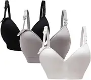 [Oliked] Nursing Bra for Women, Soft Cup, 3-4 Pieces, 3 Pack (Black + White + Grey), XXL
