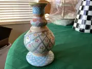 MACKENZIE CHILDS Globe Style CANDLESTICKS Candle Holder Ceramic Heather