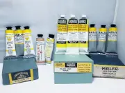 NOS 11 tubes Weber Liquitex & Devoe Siena CADMIUM YELLOW/CHROME YELLOW Oil Paint
