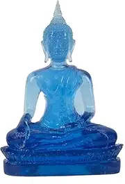 BUDDHO Buddha overcoming Temptations Buddha Statue 7" H. Blue Thai Buddha Statue for Home Decor Living Room Decor Small Gift Office Gift Outdoor Sculpture Figurines