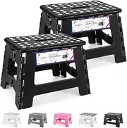 HOUSE DAY 9 inch Folding Step Stool Lightweight Foldable Stool Plastic Stool for Kids,Foldable Step Stool for Adults,Non Slip Folding Stools,Heavy Duty Step Stool for Kitchen/Bathroom/Camping（2 Pack）