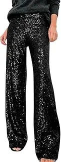 [ODIZLI] Womens Wide Leg Sparkle Sequin Pants Elastic High Waisted Bling Glitter Dance Pants