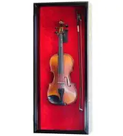 Violin Display Case Ukulele Fiddle Mandolin Black Wood Cabinet Wall Holder Rack
