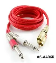 6ft Flexible Dual 1/4" TS Mono Male Plug to 2-RCA Plug Male Red Audio Cable