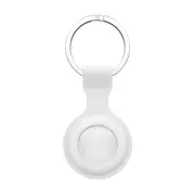 MEZON White Silicone Protective Case Holder for Apple AirTag Tracker with Keychain Ring (Silicone, White)