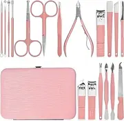 KADS Nail Care Set 18 Pcs Grooming Tool Set for Manicure Pedicure and Facial Care Cute Pink Color Nail Care Kit Packaged with Gorgeous Pink Leather Which Can Be Sent as An Ideal Gift