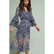 NWT Anthropologie x Misa Los Angeles Miriam Bell-Sleeved Dress Blue Size L