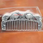 Real 999 Fine Silver Chinese Comb Two Fishes With Lotus Pattern Small Comb 95mmL