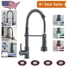 Matte Black Kitchen Faucet with LED Indicator & Pull Down Sprayer - Modern Style