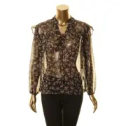 VINCE CAMUTO NEW Women's Black Ruffled Tie-front Blouse Shirt Top XS TEDO