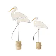 2x Willow & Silk Metal 49cm/37cm Heron Bird On Base Ornament/Home/Shelf Decor