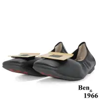 在飛比找Yahoo奇摩購物中心優惠-Ben&1966高級頭層牛皮流行方釦好穿包鞋-黑(20608