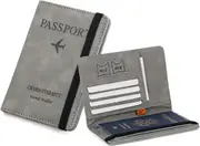 Passport Holder Passport Wallet RFID Blocking PU Leather Card Case Cover with Elastic Band Closure,Grey