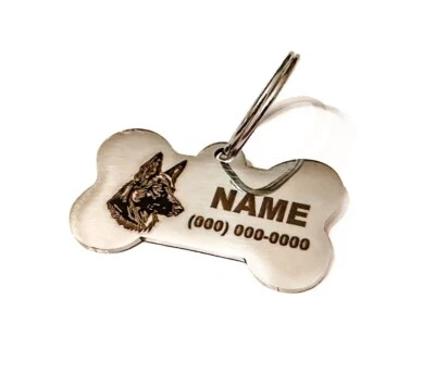 German Shepherd Dog Pet Name TAG BONE (1.96in x 1.1in) Custom ENGRAVED DOG NAME