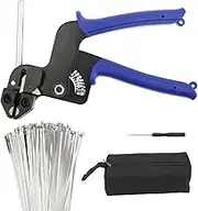 Metal Zip Tie Tool Kit, Reliable Chain Link Fence Ties Cable Tie Tool with 100 Pieces Cable Ties & Cable Tie Gun for Fastening and Cutting Metal Chainlink