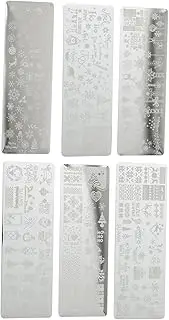 BIUDECO Christmas Nail Art Set 6pcs Nail Stamping Plates Stencil Elegant Nail Template for Diy Manicure Decoration