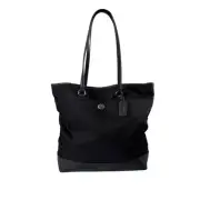 Coach Turnlock Tote Bag Nylon Leather Black Large Handbag Purse Work F57903