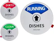 Kichwit Clean Dirty Dishwasher Magnet with The 3rd Option “Running”, Perfect for Quiet Dishwashers, Non-Scratch Strong Magnet Backing, Residue Free Adhesive Included, 3.5” Diameter, Silver