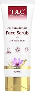 T.AC 7% Kumkumadi Face Scrub - Gentle Exfoliation for Glowing Skin - Tan, Blackheads & Whiteheads removal with Natural Walnut Shell Granules - for Women & Men, All Skin Types, 100g