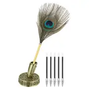 Peacock Feather Ballpoint Pens, Writing Pens with 5pcs Refill, Ancient Bronze
