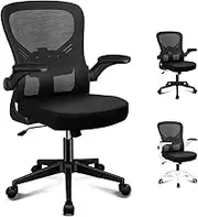 ALFORDSON Ergonomic Office Chair Mesh for Home Office, Mid-Back Student Computer Study Desk Chair with Adjustable Flip-Up Arm & Lumbar Support, Gaming Racing Task Chair, Keldon All Black