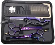 Purple Dragon 5.5 inch Hair Cutting Scissors Set with Razor, Titanium-Professional-Hairdressing, Barber Hair Cutting Shears Hair Thinning/Texturizing Shears for Professional Hairdresser or Home Use 5.5 inch Purple