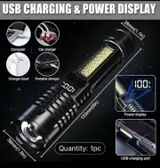 LED Super Bright Flashlight Rechargeable Tactical Torch Zoomable w/ COB Light