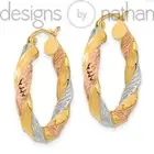 Designs by Nathan | 14k Tri-Color Gold and Diamond-Cut Twist Hoop Earrings