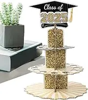 Graduation Cash Holder - Graduation Money Holder for Class of 2025-3 Tier Decorative Table Centerpieces Black and Gold Party Decor for College, Girls & Boys
