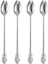 KEAWELL Luxurious 9 Inch Long Iced Tea Spoon Set - 4 Pieces - Gorgeous Design with Exceptional Mirror Polished Finish - 18/10 Stainless Steel- Perfect for Tall Glasses, Cocktails (Silver)