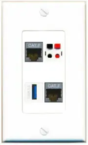 [4 Ports] 2 CAT7 SPEAKER USB-3 Wall Plate DecorZ White