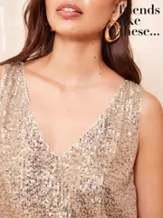 Friends Like These Gold Ombre Sequin Emebllished Vest Top (E10377) | $104