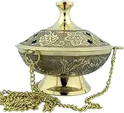 Charcoal Incense Burner Gold Plate Over Brass Hanging Censer with Chain