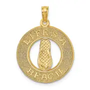 14k Yellow Gold LIFES A BEACH Circle W/Flip-Flop Charm