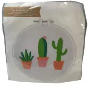 New Cactus Succluent Plant Trio in Terra Cotta Pots Fabric Thread Embroidery Kit