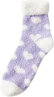 [CukYi] Thermal Socks 3Pairs Winter Warm Thick Soft Bed Socks for Ladies,Kawaii Knitted Socks Thermal Socks Winter Fuzzy Bed Slipper Socks Casual Home Sleeping Xmas Gift (Color : Purple)