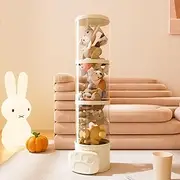 KAPEICamper Stuffed Animal Storage Tube, 3 Tier Transparent Stuff Animal Organizer with LED String Light. Stackable Space-saving Stuffed Animal Storage For Nursery Room, Playroom, Kids Room (White)
