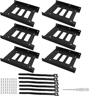 HARSKIYER 2.5 to 3.5 Inch Internal SSD/HDD Mounting Kit - Robust Metal Bracket Adapter with 6 Fast SATA 3.0 Cables (6 Pack, Black)