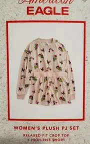 AE American Eagle Grinch Candy Cane Plush PJ Set Size XS