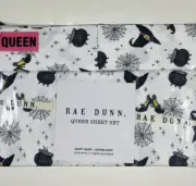 Rae Dunn Halloween QUEEN SIZE SHEET SET Witches Cauldron Hat Spider Webs Shoes