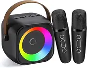 Nawchedo Portable Karaoke Machine with 2 Wireless Microphones, Bluetooth Speaker, Colorful LED Lights, 5 Voice Effects, Black, Perfect for Kids & Adults, Home Party