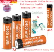 Green AA / AAA / 9V Rechargeable Li-ion Lithium High Capacity Battery Type-c USB