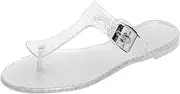 [OMGard] Women Sandals Thong Flip Flops Jelly Shoes Adjustable T-Strap Jellies Flats Clear Dress Slipper Summer Beach Pool Slides Size 10 Slip On Quick Dry Soft